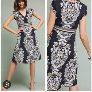 Anthropologie Ett:twa Soirée Midi Black and Cream Embroidered Dress